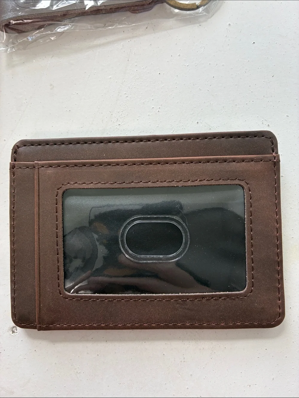 Piboshi Brown Leather Slim Minimalist RFID Safe Card Holder Wallet